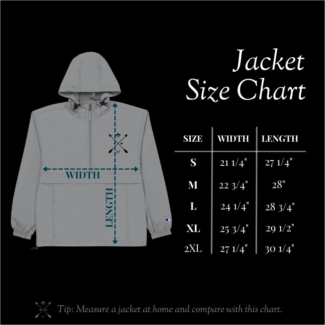 Champion x Shadowshore Lightweight Rain Jacket Size Chart