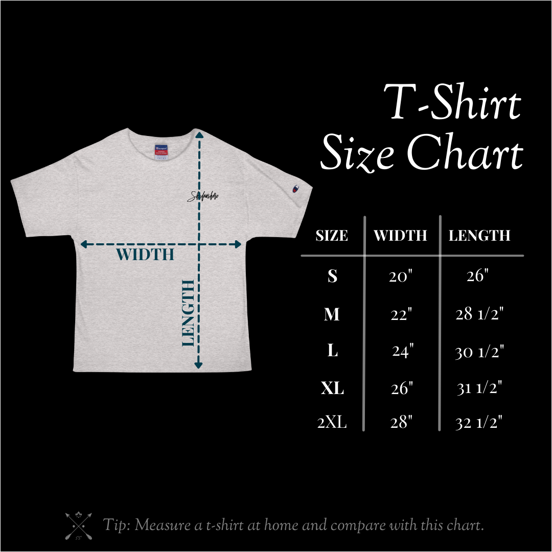 Champion x Shadowshore Men's Tee Size Chart