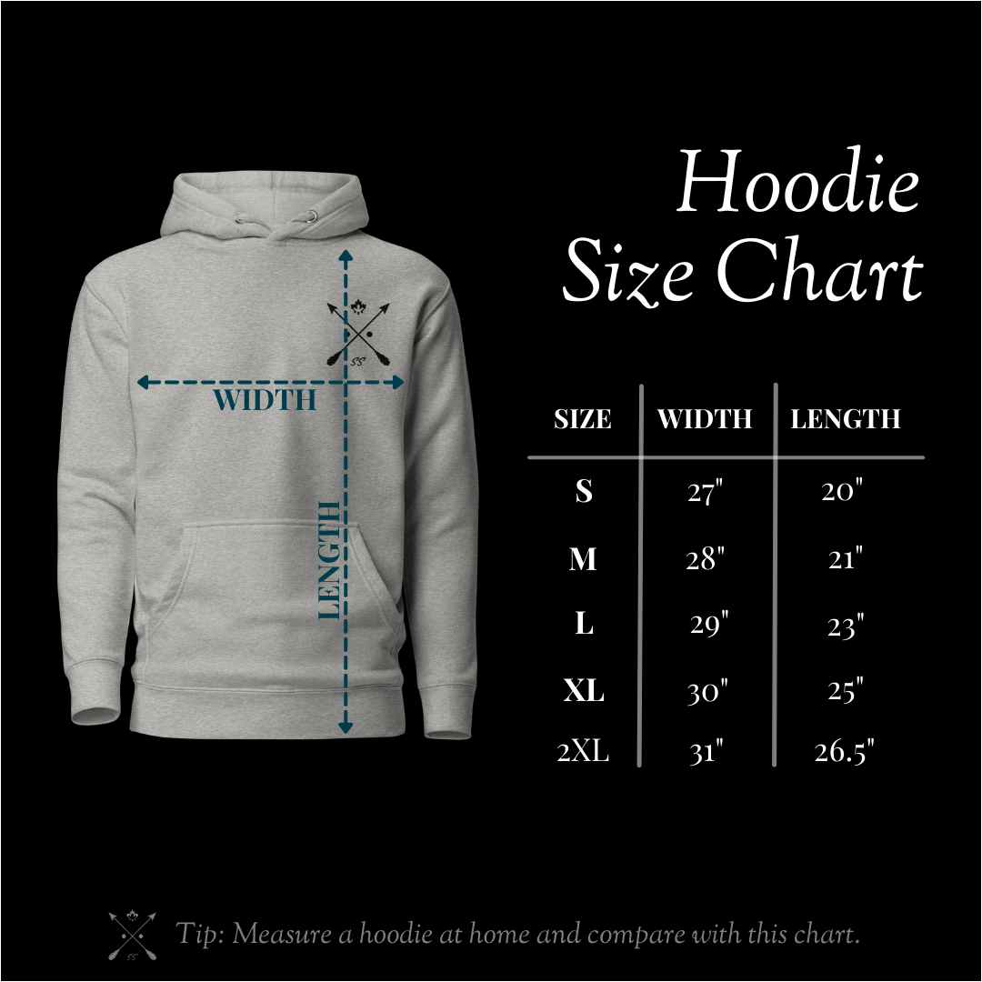 Shadowshore Classic Adventure Hoodie Size Chart