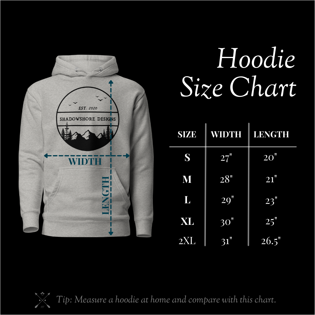 Shadowshore Designs Original Hoodie Size Chart