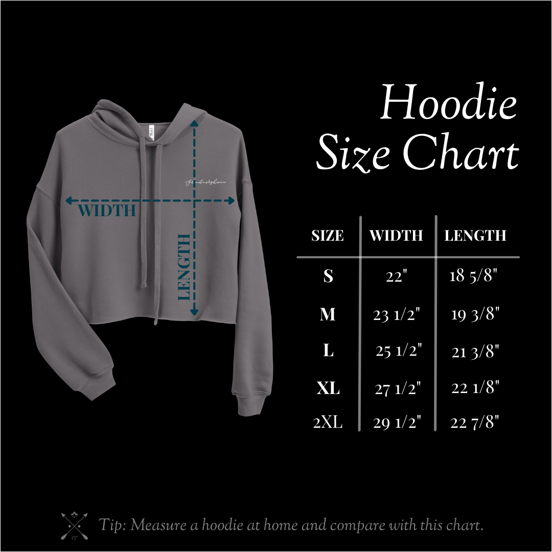 Shadowshore Women's Cropped Hoodie Size Chart